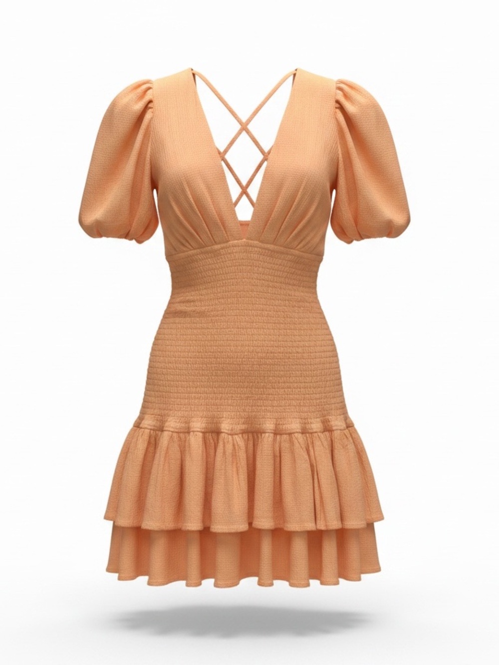 HELLO MOLLY “La Devotee” / peach smocked puff sleeve mini dress. - Picture 2 of 9